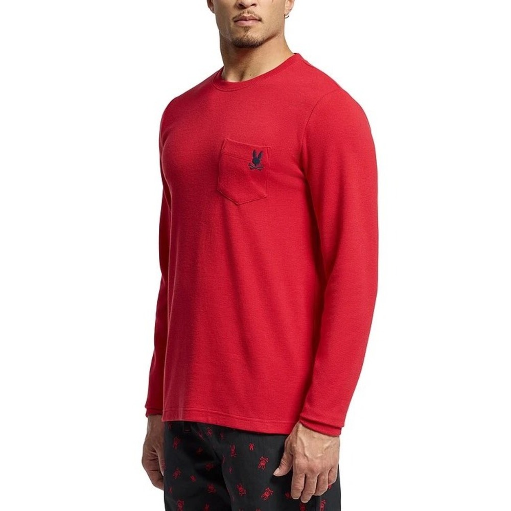 Psycho Bunny Men's Vail Long Sleeve Bunny Waffle Lounge T-Shirt Size Large Red